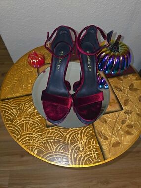 Madden Girl Wine Velvet Ankle-Strap Block Heels